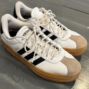 Adidas White and Black Athletic Shoes with Tan Sole
